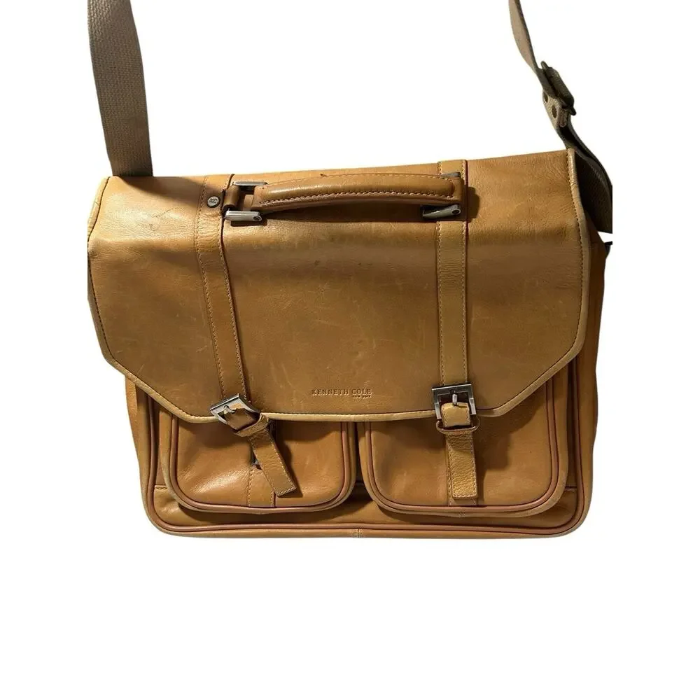 Vtg Kenneth Cole New York Leather Messenger Madmen Crossbody Bag Briefcase